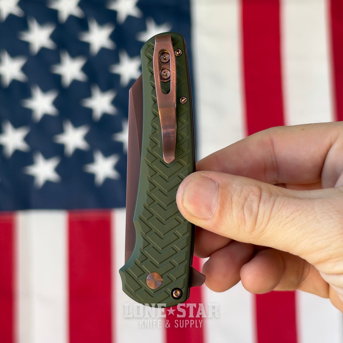 Pro-Tech Malibu Flipper, Blade Show West 2026 Exclusive, 3.3" Copper Rose PVD MagnaCut Reverse Tanto, Green Tread Aluminum - Made in USA (BSW26.Malibu.1)