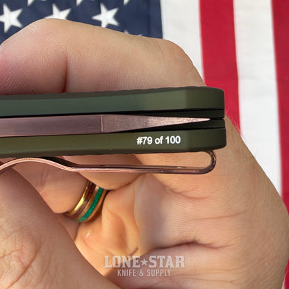 Pro-Tech Malibu Flipper, Blade Show West 2026 Exclusive, 3.3" Copper Rose PVD MagnaCut Reverse Tanto, Green Tread Aluminum - Made in USA (BSW26.Malibu.1)