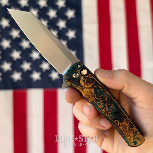 Pro-Tech Malibu Flipper, Shipwreck Anodized Topographic Handle, 3.3" Stonewash MagnaCut Reverse Tanto - Made in USA (5405 TOPO-SHIPWRECK)