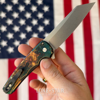 Pro-Tech Malibu Flipper, Shipwreck Anodized Topographic Handle, 3.3" Stonewash MagnaCut Reverse Tanto - Made in USA (5405 TOPO-SHIPWRECK)