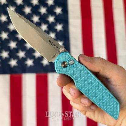 Pro-Tech TR-3 Integrity Manual, Blade Show West 2026 Exclusive, 3.5" Stonewash MagnaCut, Relic Textured T. Blue - Made in USA (BSW26.INT.1)