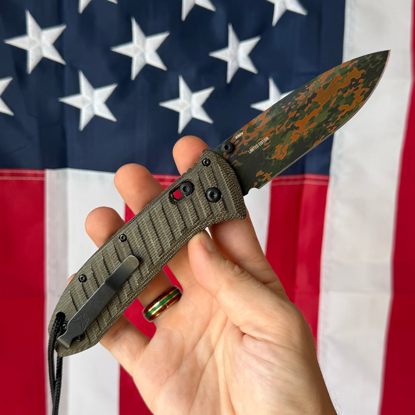 Benchmade Presidio II 3.72" AXIS Lock – OD Green Canvas Micarta, CPM-S30V Flecktarn Camo Cerakote – SHOT Show 2026 Limited – Made in USA (570CAMO-2601)