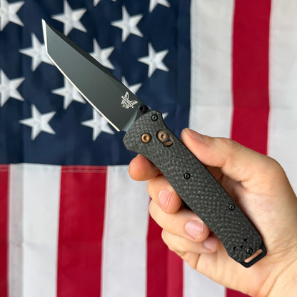 Benchmade Bailout 3.38" AXIS Lock – Carbon Fiber, CPM-S90V Black Cerakote Tanto, Dark Copper – Made in USA (537BK-10)