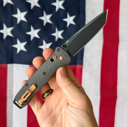 Benchmade Bailout 3.38" AXIS Lock – Carbon Fiber, CPM-S90V Black Cerakote Tanto, Dark Copper – Made in USA (537BK-10)