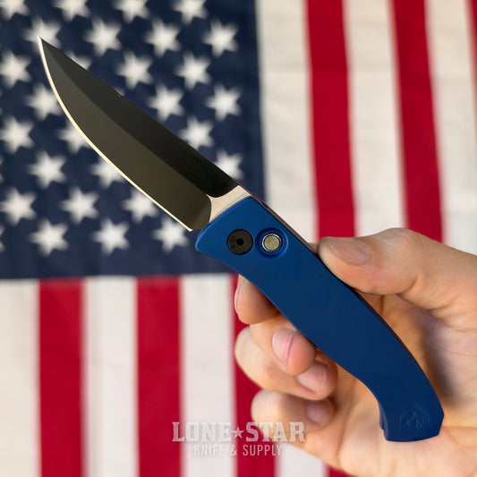 Pro-Tech Brend Classic Auto, Walter Brend Design, Two Tone DLC MagnaCut, Solid Blue Aluminum - Made in USA (BSW26.Brend.1)