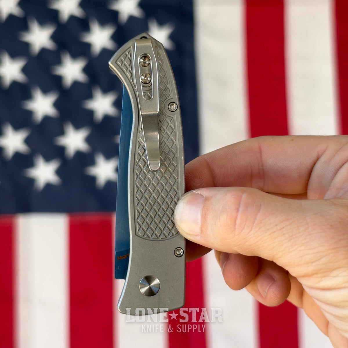 Pro-Tech Brend Classic Auto Custom 002, Walter Brend Design, Sapphire Blue MagnaCut, Blasted 17-4 Steel Handles - Made in USA