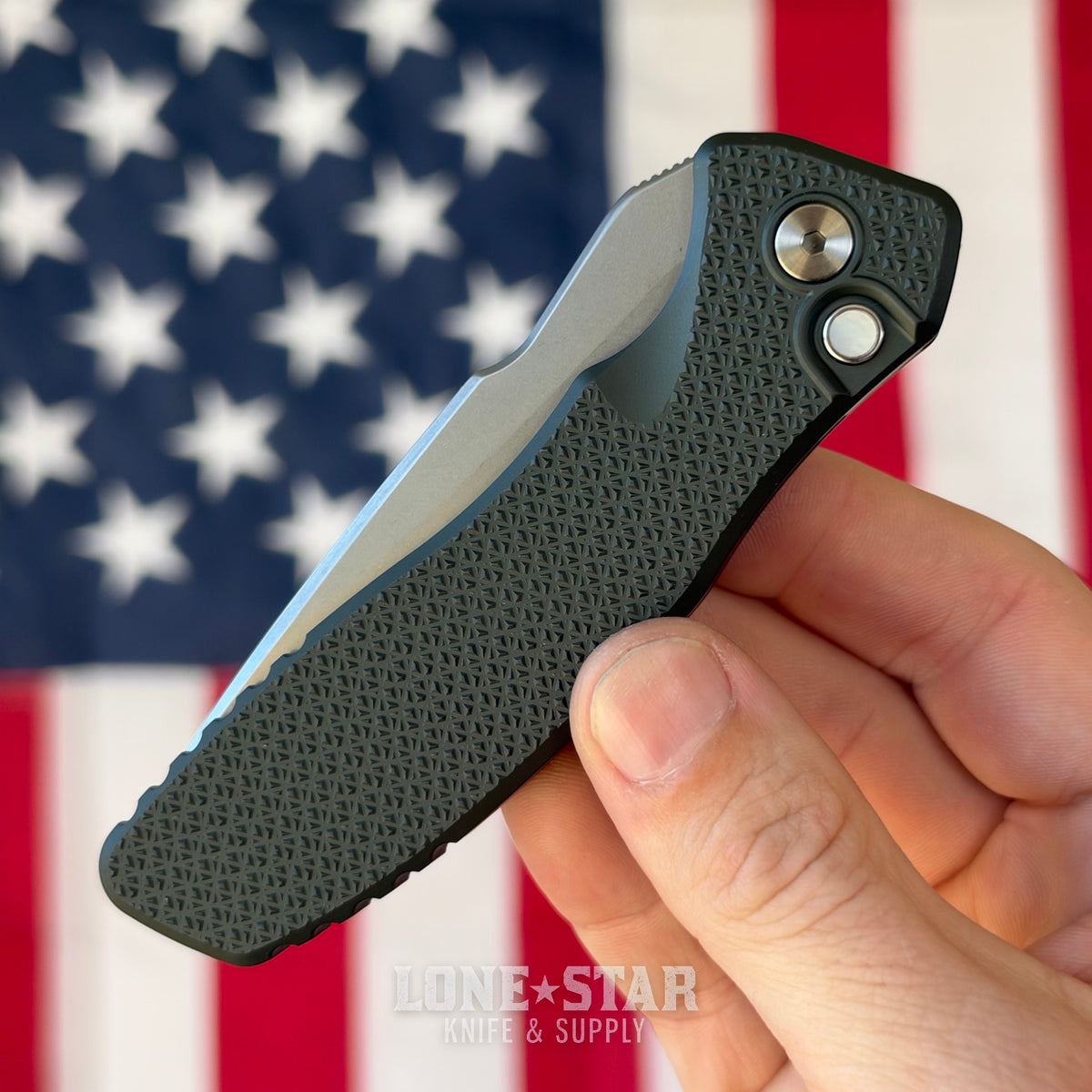 Pro-Tech Pallas Auto, Spartan Blades Collab, Blade Show West 2026 Exclusive, Stonewash MagnaCut, Carbide Textured Green Aluminum - Made in USA (BSW26.Pallas.1)