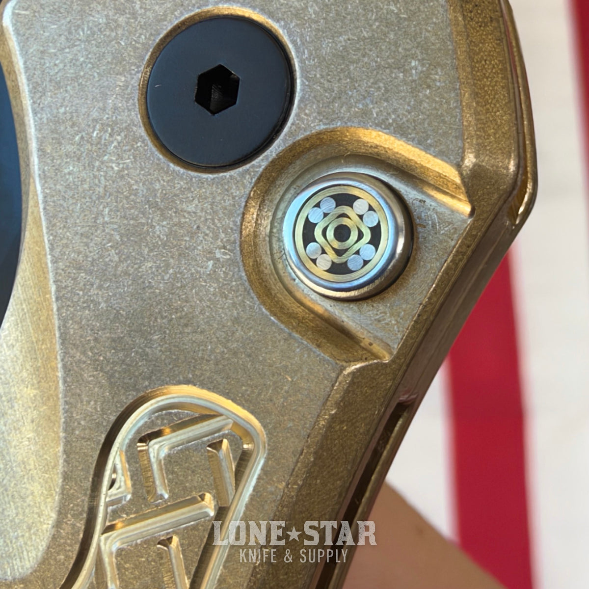 Pro-Tech Pallas Auto Custom 006, Spartan Blades Collab, DLC Black MagnaCut, Weave Textured Aluminum Bronze, Mosaic Pin Button - Made in USA