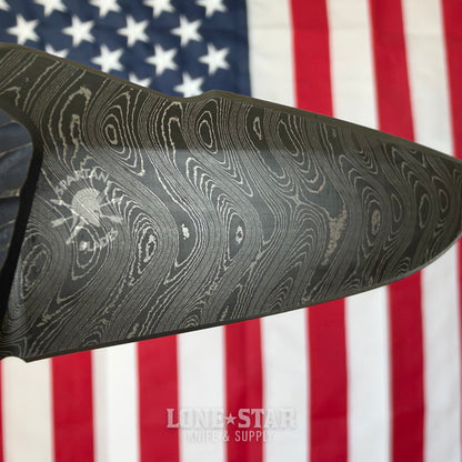 Pro-Tech Pallas Auto Custom 005, Spartan Blades Collab, Chad Nichols Boomerang Damascus, Distressed Blue and Bronze Lattice Titanium - Made in USA