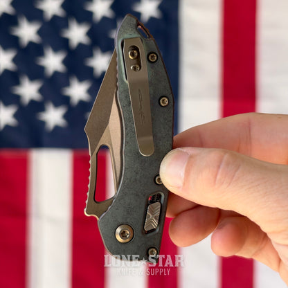 Microtech M-Stitch Ram-Lok, Marfione Select Antique Denim Titanium with Bronze Accents, Full Serrated 3.05" M390MK Bronzed Stonewash, Blade Show West 2026, Made in USA (169MRL-15MS3)