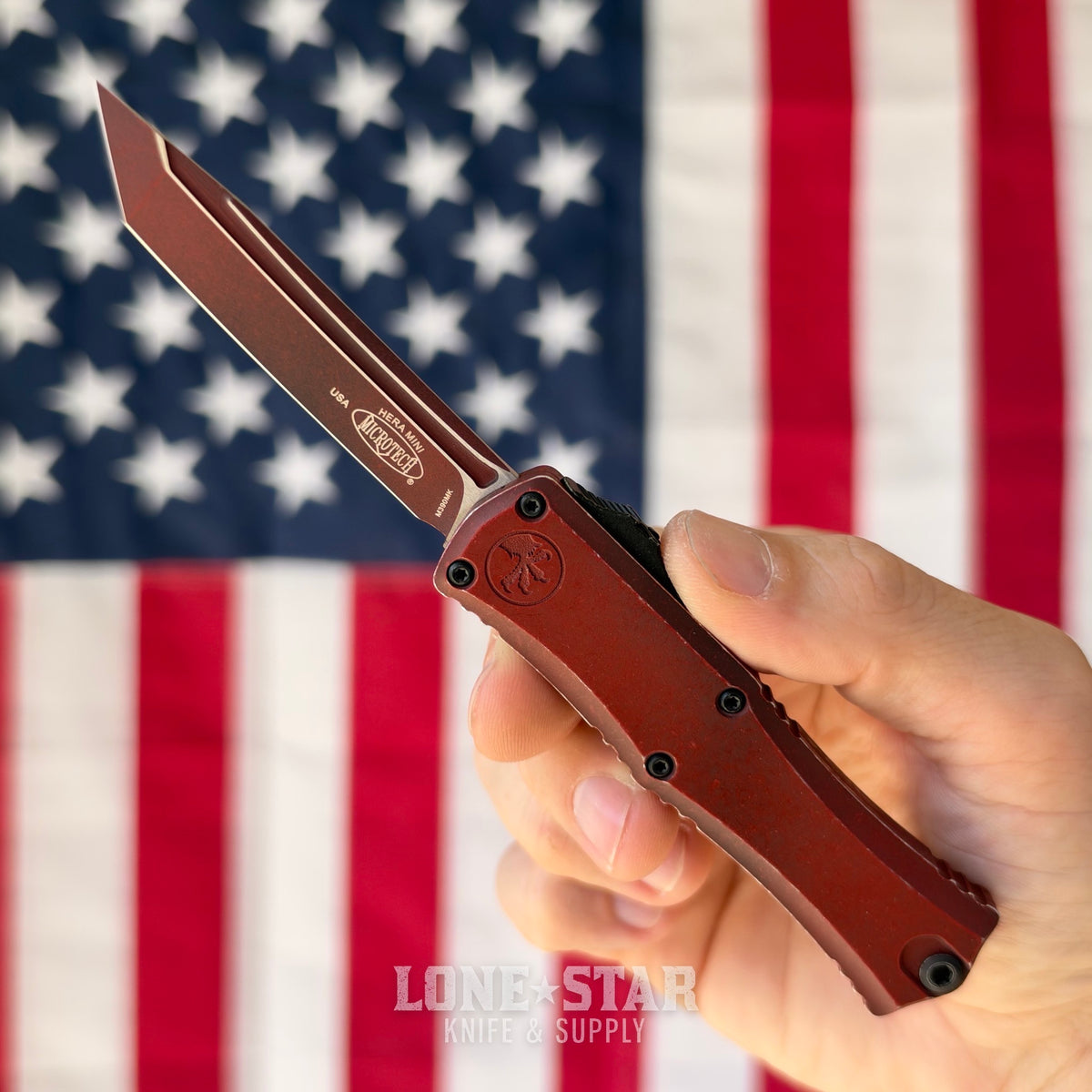 Microtech Hera II Mini T/E OTF, Cerakote Weathered Crimson, 3" M390MK, Blade Show West 2026, Made in USA (1704M-1WCM)