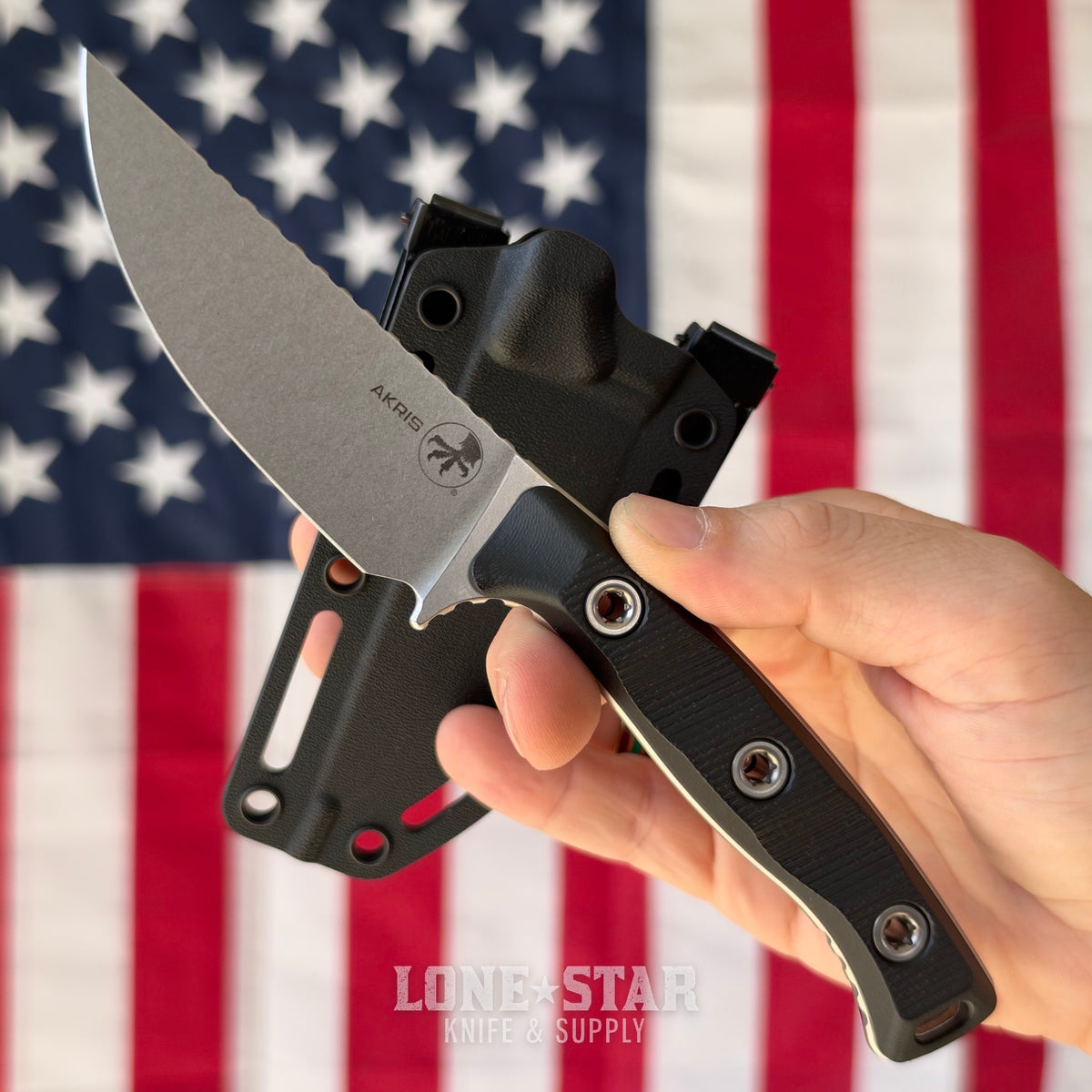 Microtech Akris Fixed Blade, Black G10 with Black Kydex Sheath, 3.7" M390MK Stonewash, Blade Show West 2026, Made in USA (95-10BK-5)