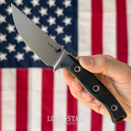 Microtech Akris Fixed Blade, Black G10 with Black Kydex Sheath, 3.7" M390MK Stonewash, Blade Show West 2026, Made in USA (95-10BK-5)