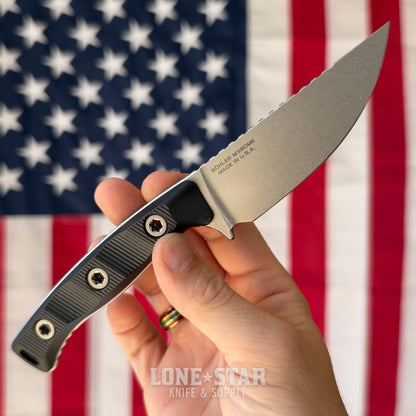 Microtech Akris Fixed Blade, Black G10 with Black Kydex Sheath, 3.7" M390MK Stonewash, Blade Show West 2026, Made in USA (95-10BK-5)