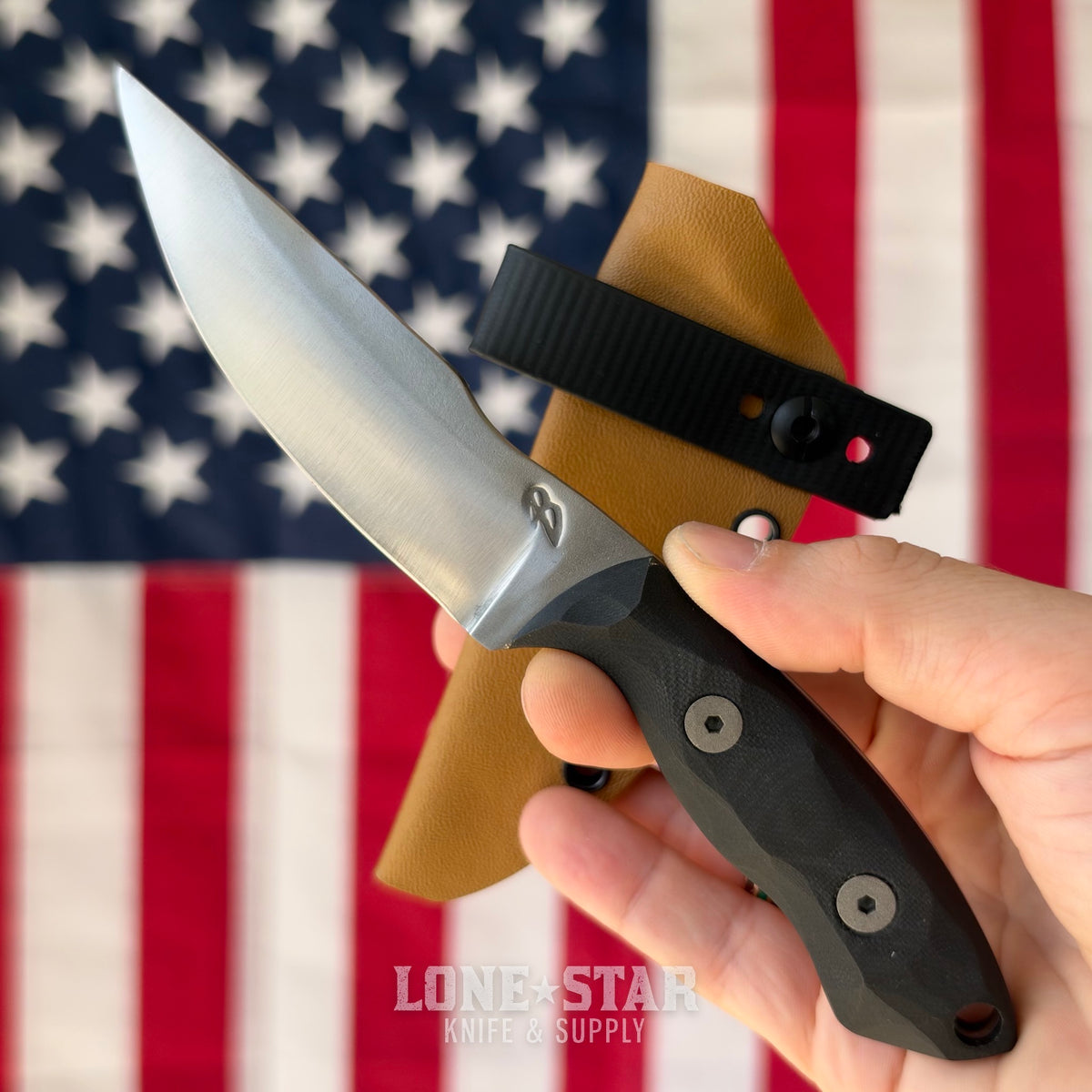 4B Outdoors Mini Reaper 3.75" Fixed Blade, 1095 High Carbon, Black and Black and Orange G10, Kydex Scout Carry Sheath, Forged in Fire Champion, Made in USA