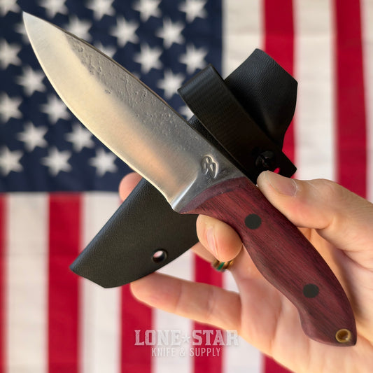 4B Outdoors Mini Snake River 3.5" Fixed Blade, 1095 High Carbon, Black G10, Black and Orange G10, Purple Heart, Kydex Scout Carry Sheath, Forged in Fire Champion, Made in USA