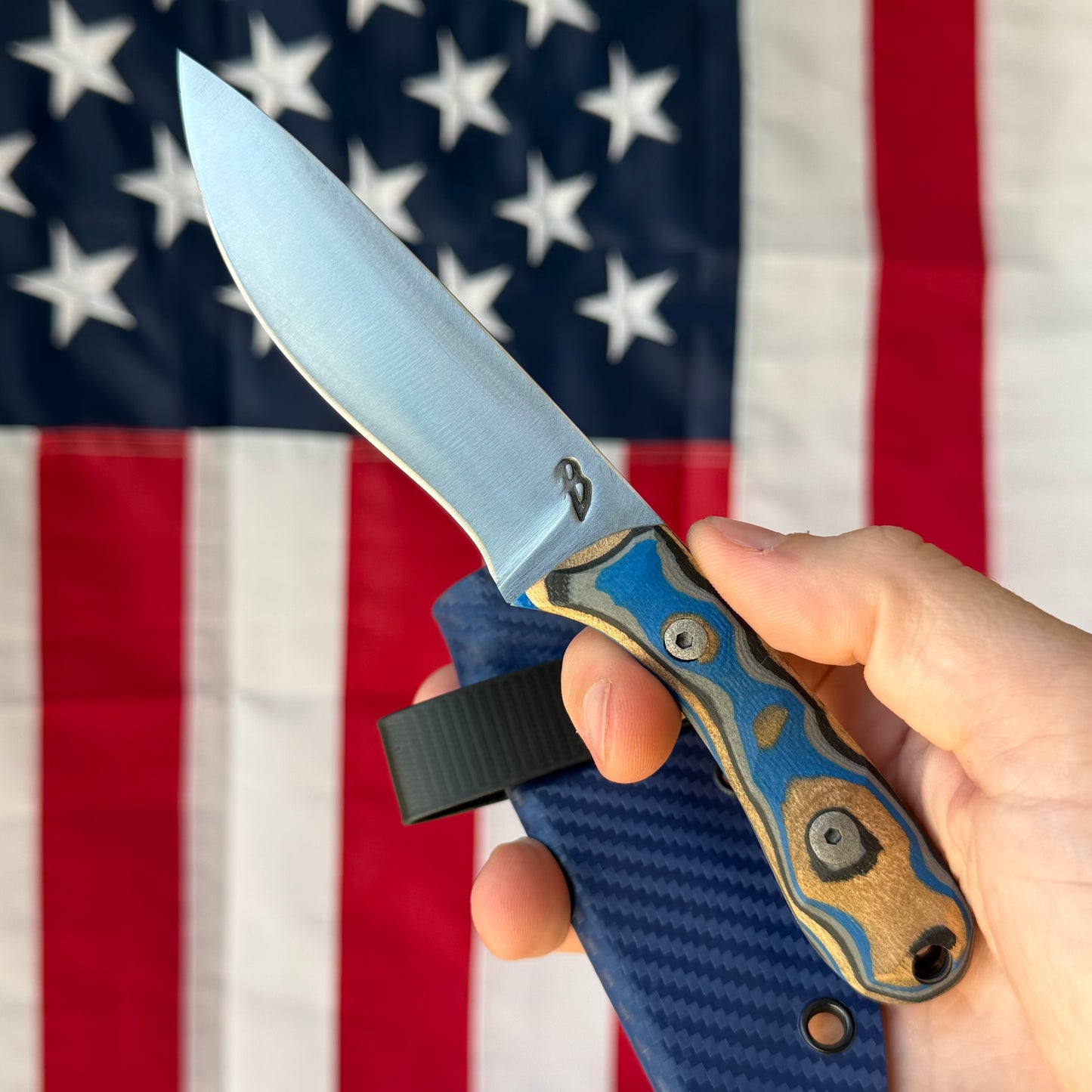 4B Outdoors Mini Bush Knife 3.5" Fixed Blade – 1095 High Carbon, Recurve Convex Grind, Kydex Scout Carry Sheath – Forged in Fire Champion – Made in USA