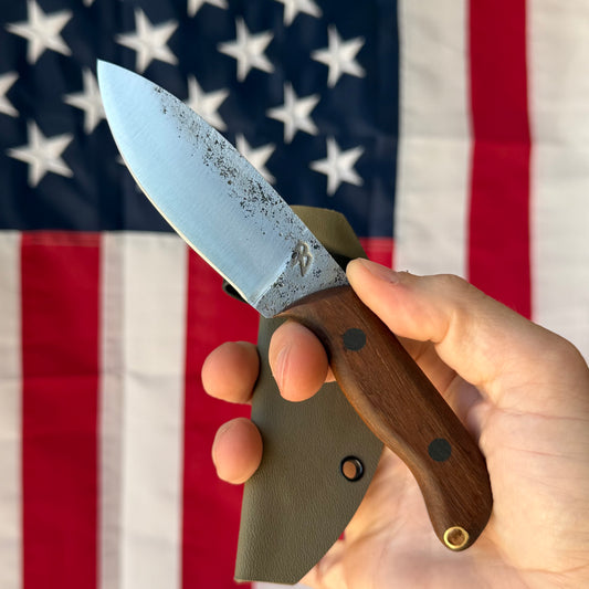 4B Outdoors Mini Apache 3.1" Fixed Blade – 1095 High Carbon, Modified Spear Point, Kydex Scout Carry Sheath – Forged in Fire Champion – Made in USA