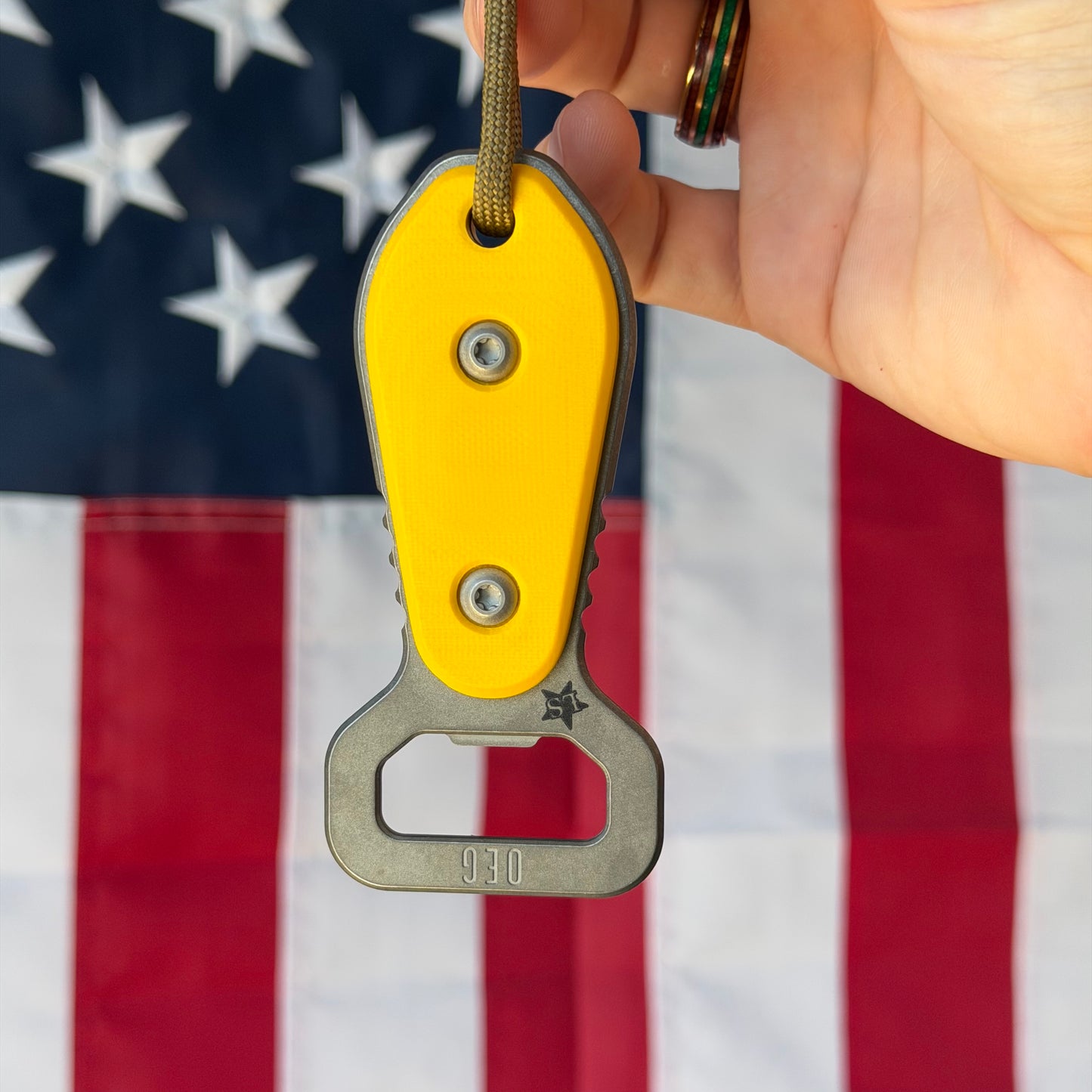 OEG EDCxLSKS TBD 3.88" Titanium EDC Tool – Texas Yellow G10, 6AL4V Titanium – Lone Star Exclusive – Made in USA
