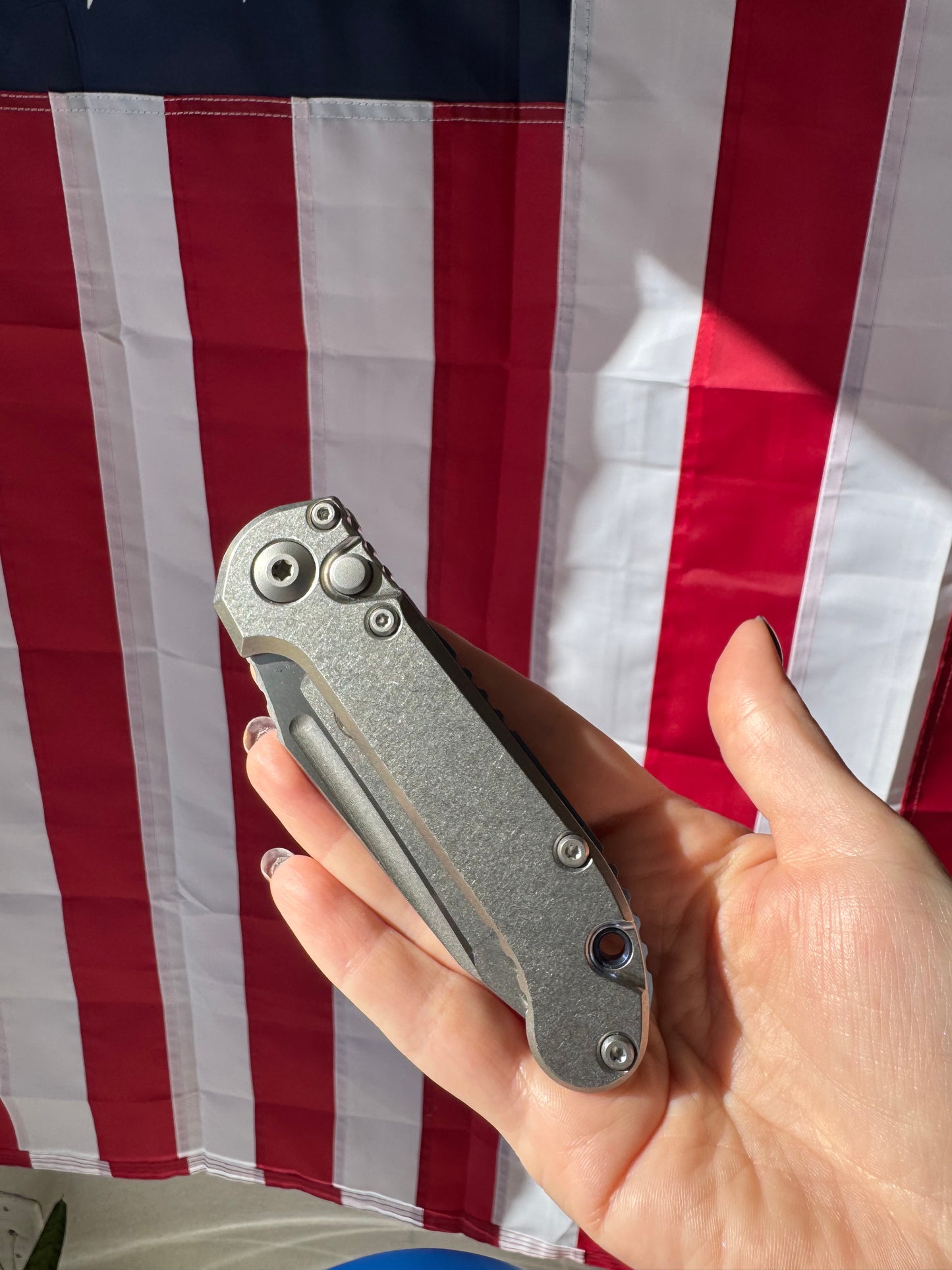 Microtech L.U.D.T. Tanto Edge 3.5” Automatic Knife, Stonewash Blade, Slab Side Titanium Handle with Blue Titanium Accents – Made in USA (1136-10MS3)