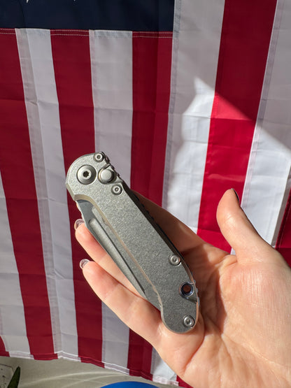 Microtech L.U.D.T. Tanto Edge 3.5” Automatic Knife, Stonewash Blade, Slab Side Titanium Handle with Blue Titanium Accents – Made in USA (1136-10MS3)