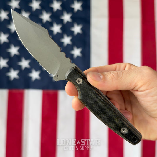 North Edge Tools Osprey 3.5" Fixed Blade, Bead Blast AEB-L, Dark Green Micarta Scales, Made in USA, No. 1 (NET-OSPREY-MICARTA-BB-1)