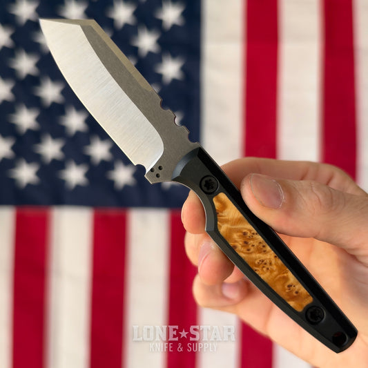 North Edge Tools Nomad 3" Sheepsfoot Fixed Blade, Two Tone AEB-L, Cedar and Richlite Scales, Made in USA (NET-NOMAD-CEDARRICHLITE-TT)
