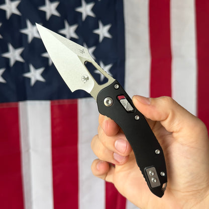 Microtech M-Stitch RAM-Lok 3.05" Manual Folder – M390MK Stonewash, Black Aluminum, Borka Blades Collab – Made in USA (169MRL-10)