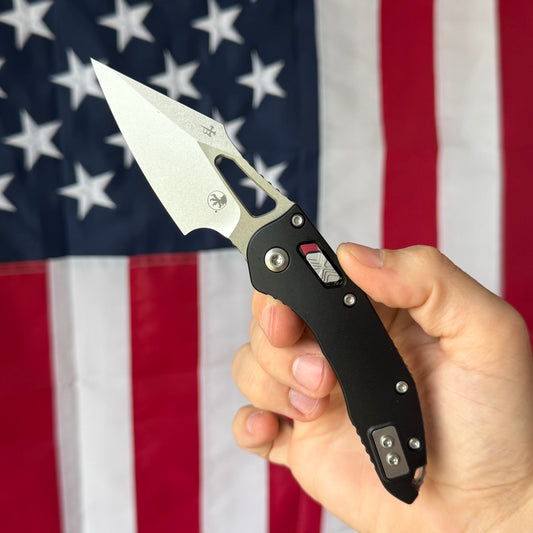 Microtech M-Stitch RAM-Lok 3.05" Manual Folder – M390MK Stonewash, Black Aluminum, Borka Blades Collab – Made in USA (169MRL-10)