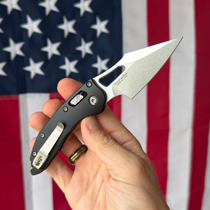 Microtech M-Stitch RAM-Lok 3.05" Manual Folder – M390MK Stonewash, Black Aluminum, Borka Blades Collab – Made in USA (169MRL-10)
