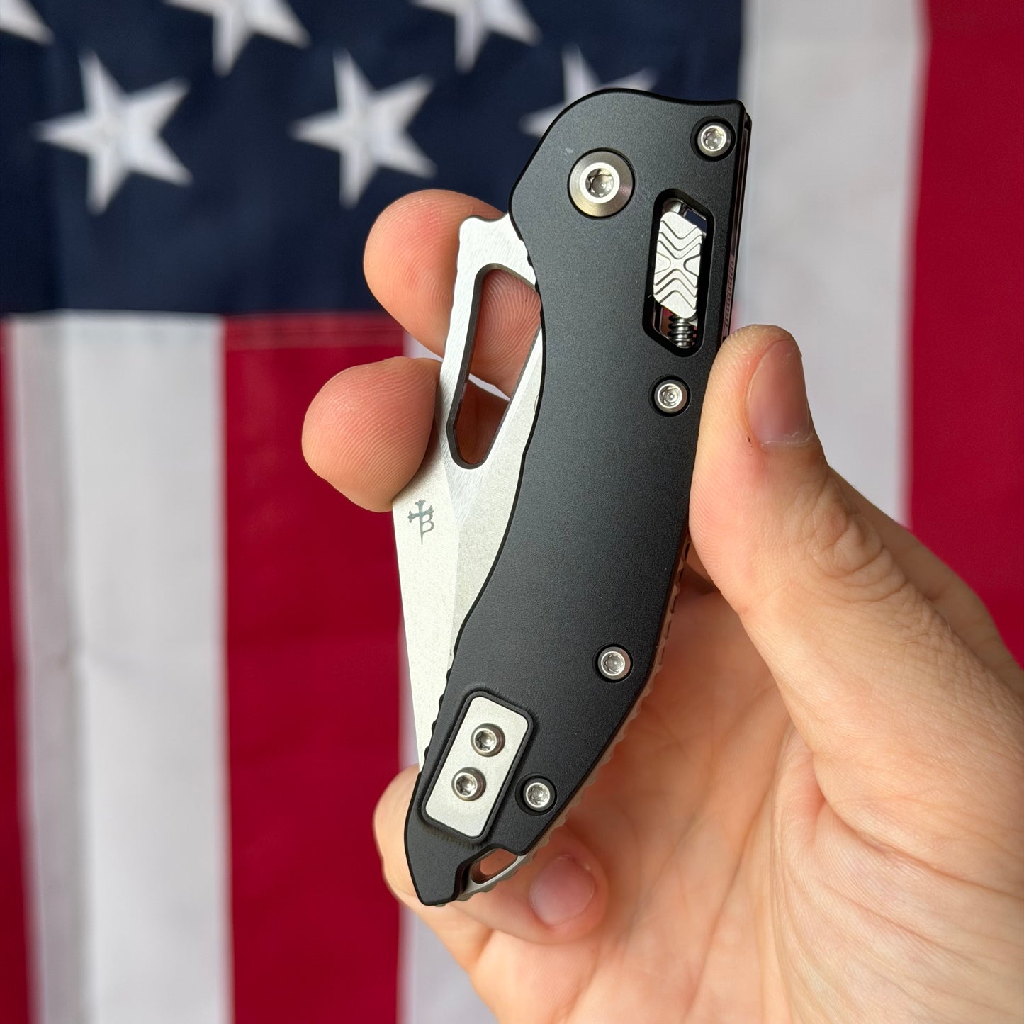 Microtech M-Stitch RAM-Lok 3.05" Manual Folder – M390MK Stonewash, Black Aluminum, Borka Blades Collab – Made in USA (169MRL-10)