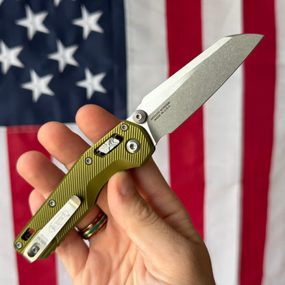 Microtech MSI Mini RAM-Lok 3.15" – OD Green Fluted Aluminum, M390MK Stonewash – Made in USA (210M-10FLOD)