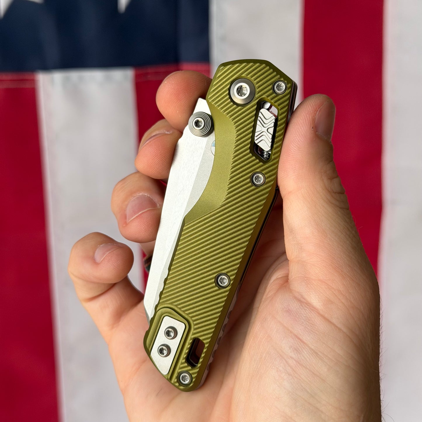 Microtech MSI Mini RAM-Lok 3.15" – OD Green Fluted Aluminum, M390MK Stonewash – Made in USA (210M-10FLOD)