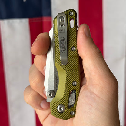 Microtech MSI Mini RAM-Lok 3.15" – OD Green Fluted Aluminum, M390MK Stonewash – Made in USA (210M-10FLOD)