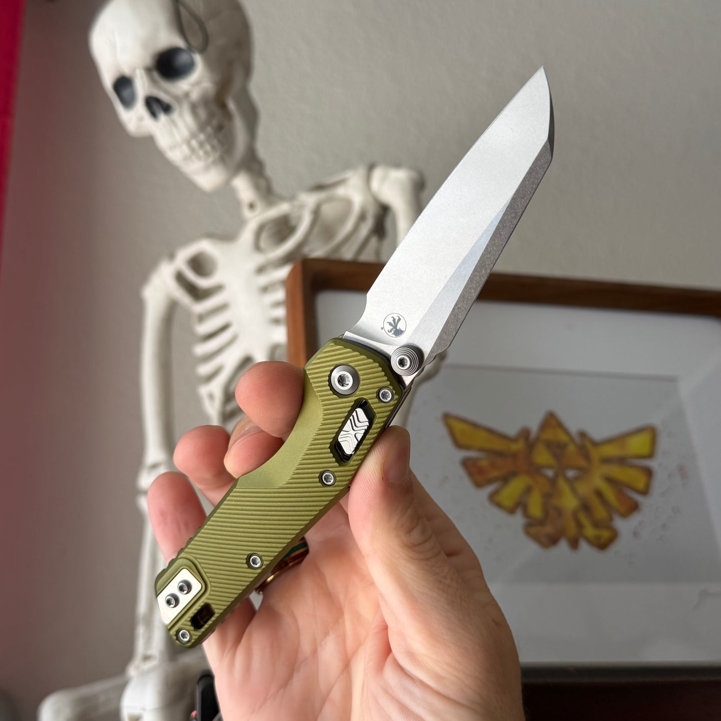 Microtech MSI Mini RAM-Lok 3.15" – OD Green Fluted Aluminum, M390MK Stonewash – Made in USA (210M-10FLOD)
