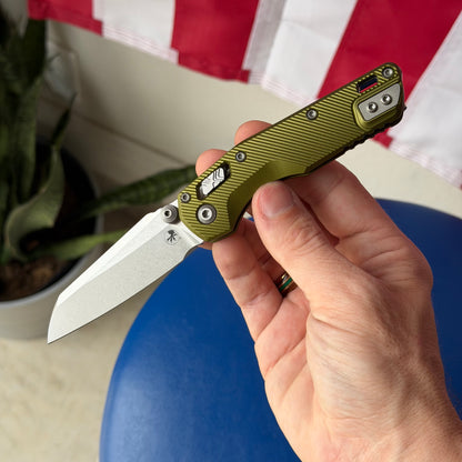 Microtech MSI Mini RAM-Lok 3.15" – OD Green Fluted Aluminum, M390MK Stonewash – Made in USA (210M-10FLOD)
