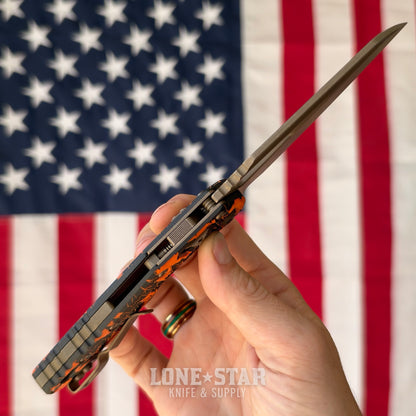 Microtech MSI S/E Ram Lok, 3.9" M390MK Bronzed Apocalyptic, Orange Leaves Tri-Grip Polymer, Made in USA (210T-13APPMOL)