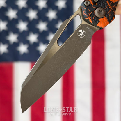 Microtech MSI S/E Ram Lok, 3.9" M390MK Bronzed Apocalyptic, Orange Leaves Tri-Grip Polymer, Made in USA (210T-13APPMOL)