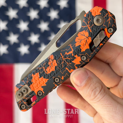 Microtech MSI S/E Ram Lok, 3.9" M390MK Bronzed Apocalyptic, Orange Leaves Tri-Grip Polymer, Made in USA (210T-13APPMOL)