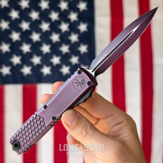 Microtech Ultratech Gen IV D/E OTF, 3.55" M390MK Dagger, Purple Abrasion Half Tri-Grip Handle, Made in USA (11224HT-1PUAA)