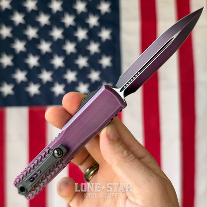Microtech Ultratech Gen IV D/E OTF, 3.55" M390MK Dagger, Purple Abrasion Half Tri-Grip Handle, Made in USA (11224HT-1PUAA)
