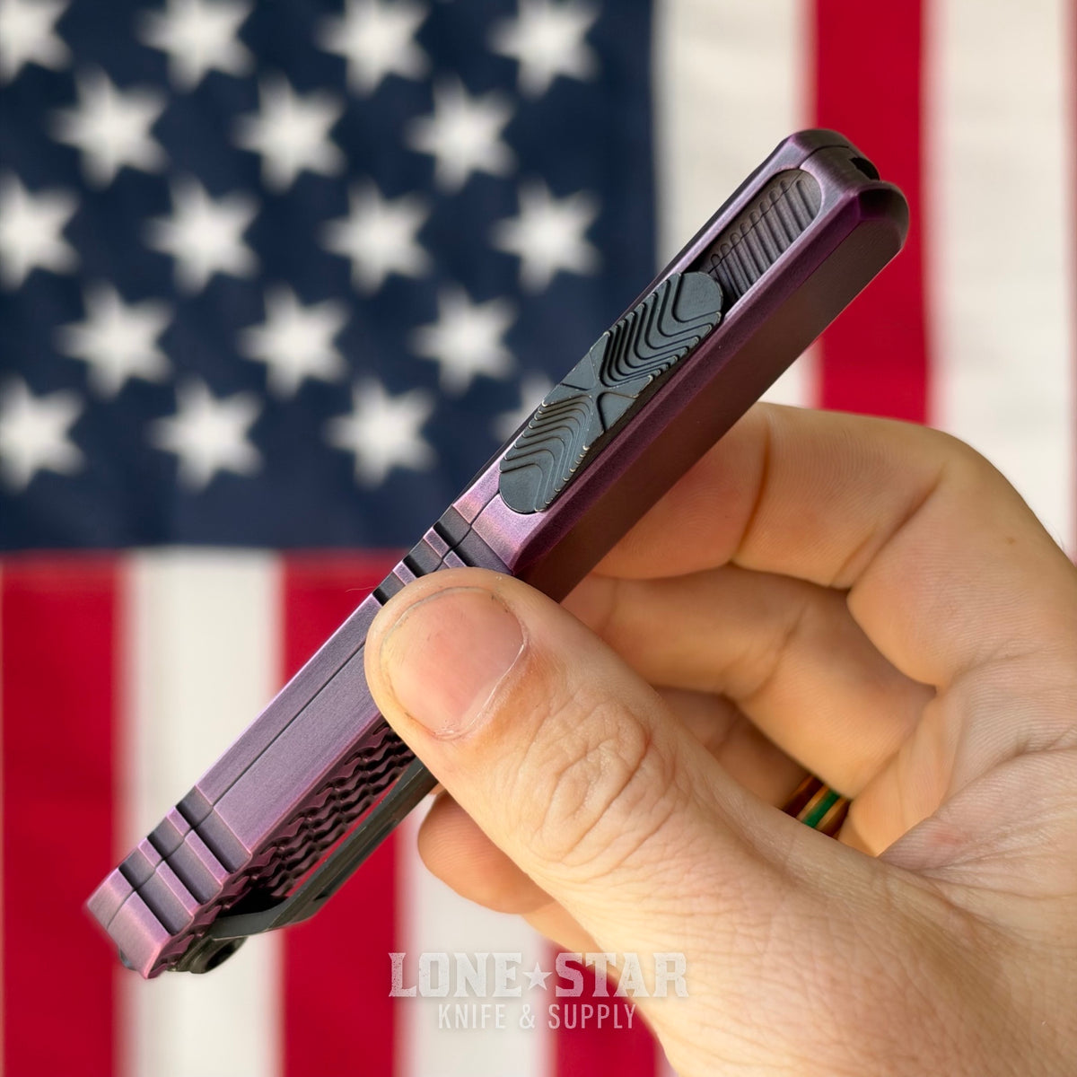 Microtech Ultratech Gen IV D/E OTF, 3.55" M390MK Dagger, Purple Abrasion Half Tri-Grip Handle, Made in USA (11224HT-1PUAA)