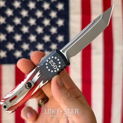 Microtech USA 250 UTX-85 Tanto Edge OTF - Apocalyptic M390MK - Made in USA (12334-10APS-4J250)