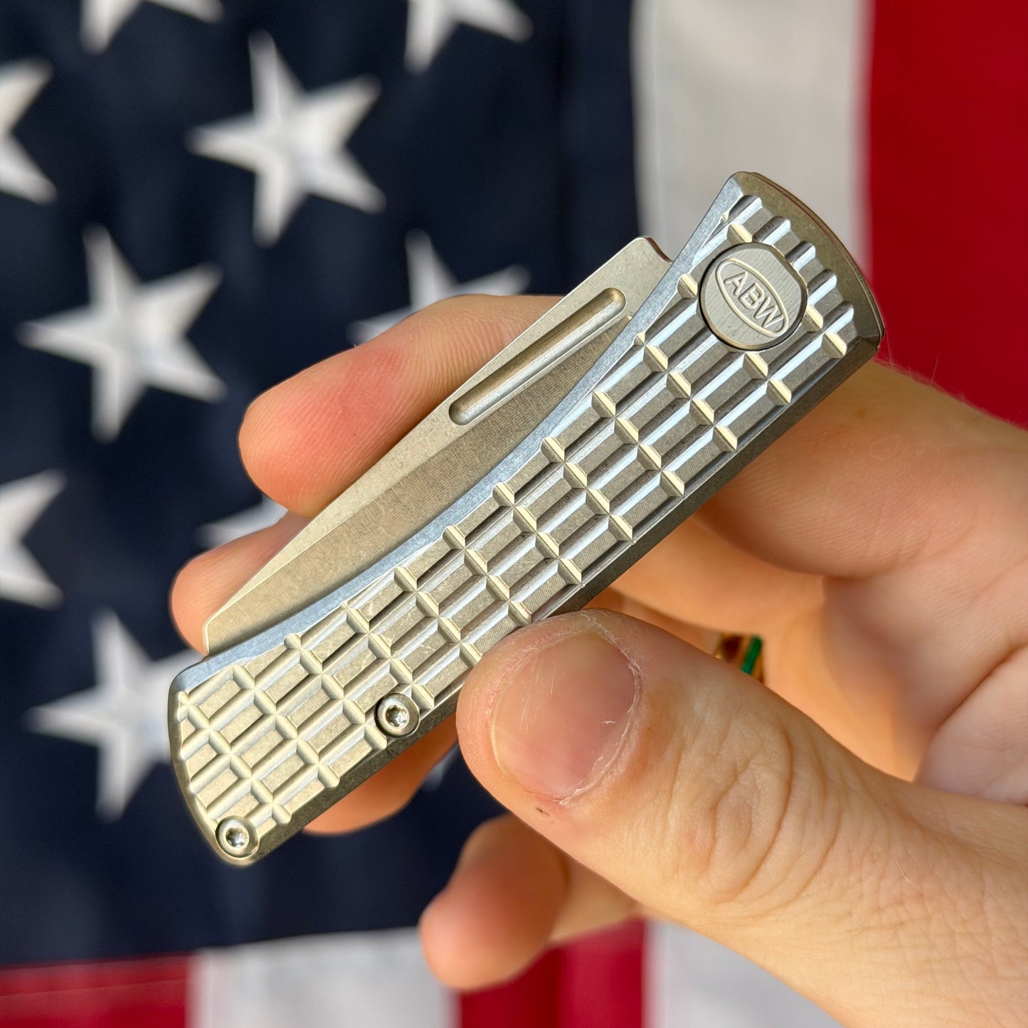 The Back Door: ABW Slip Joint 2.25" – Frag Milled Titanium, MagnaCut Stonewash Wharncliffe – Made in USA (Return)