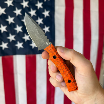 Townsend Knife Co. MC 2.5" Fixed Blade – CPM MagnaCut Acid Washed, Orange GripX, Handmade Leather Sheath – Made in USA