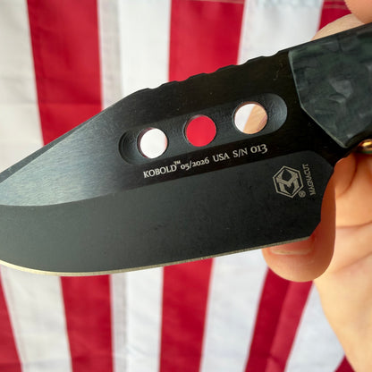 Heretic Kobold Bowie 2.56" Fixed Blade – DLC Black MagnaCut, Glow Carbon Fiber – Made in USA (H065-6A-GLOCF)