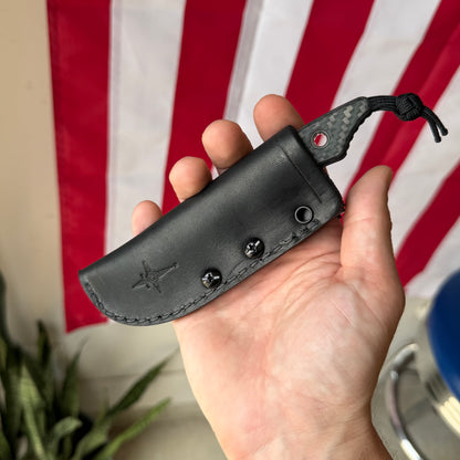 Heretic Kobold Bowie 2.56" Fixed Blade – DLC Black MagnaCut, Glow Carbon Fiber – Made in USA (H065-6A-GLOCF)