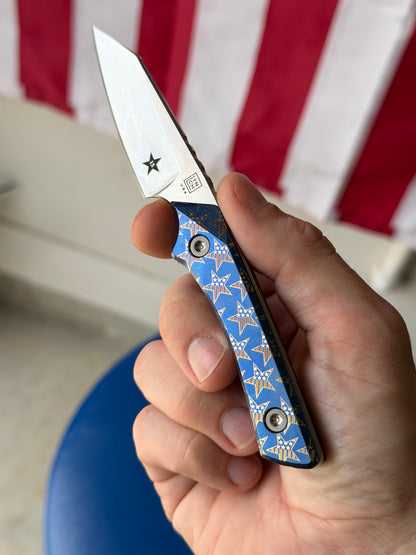 Lynch Blades Star Spangled Swift Six 2.5" Fixed Blade –  Titanium, MagnaCut Stonewash, 250th Anniversary, Leather Sheath – Made in USA