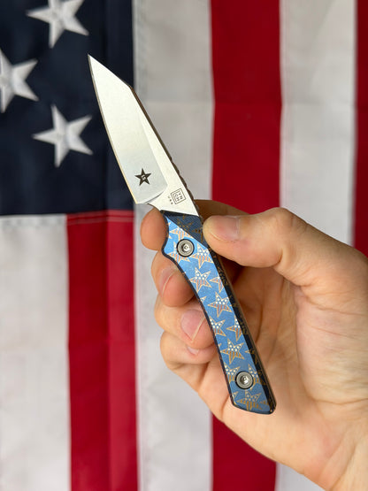 Lynch Blades Star Spangled Swift Six 2.5" Fixed Blade –  Titanium, MagnaCut Stonewash, 250th Anniversary, Leather Sheath – Made in USA