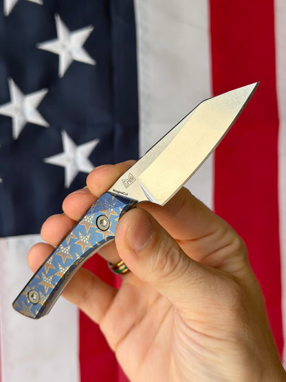 Lynch Blades Star Spangled Swift Six 2.5" Fixed Blade –  Titanium, MagnaCut Stonewash, 250th Anniversary, Leather Sheath – Made in USA